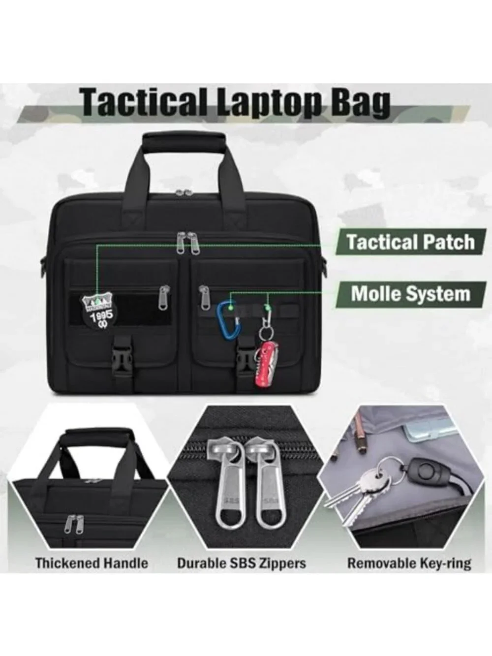 Tactical Military Laptop Bag for Men - Large Briefcase with Multiple Pockets